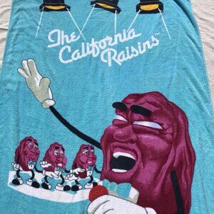 Vtg California Raisins Beach Towel 80s TV Cartoon Music Band Graphic Retro 30x60